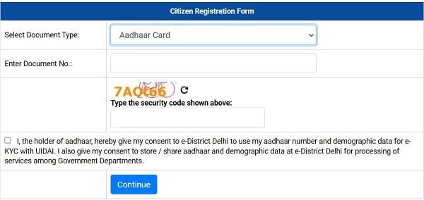 Select Aadhaar Card for Registration