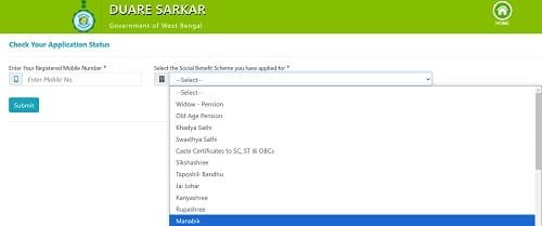 Application Status of Manabik Pension Scheme West Bengal