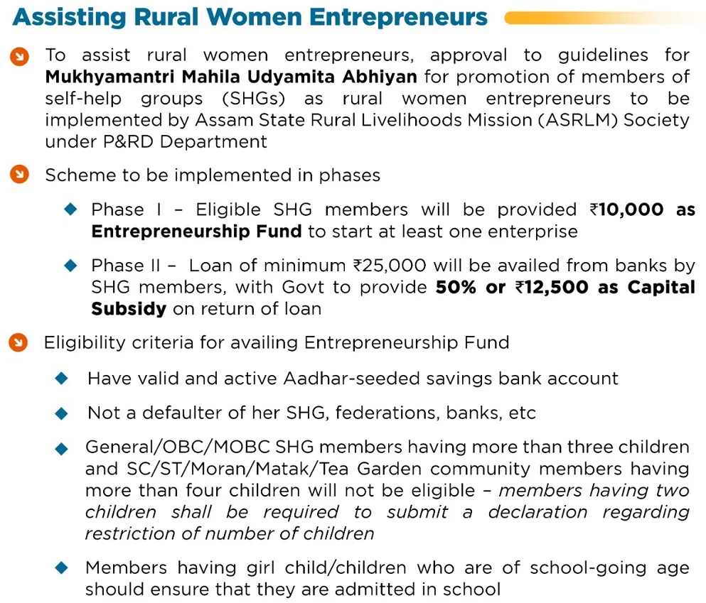 Benefits of Mukhyamantri Mahila Udyamita Abhiyan Assam