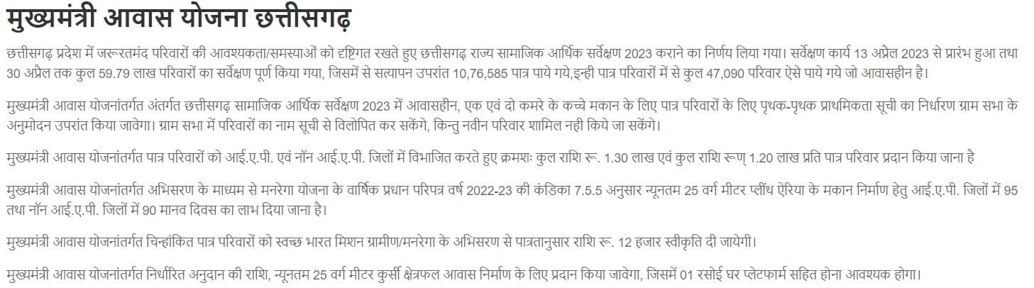 Details of Mukhyamantri Awas Yojana Chhattisgarh