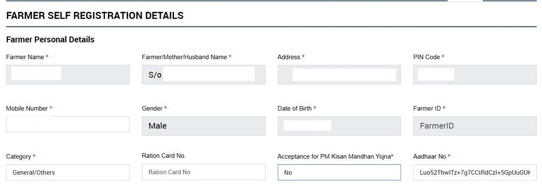 Fill Details in PM Kisan Registration Form