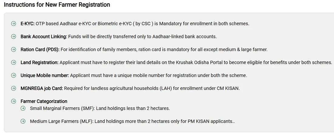 Instruction of CM Kisan Yojana Odisha Registration