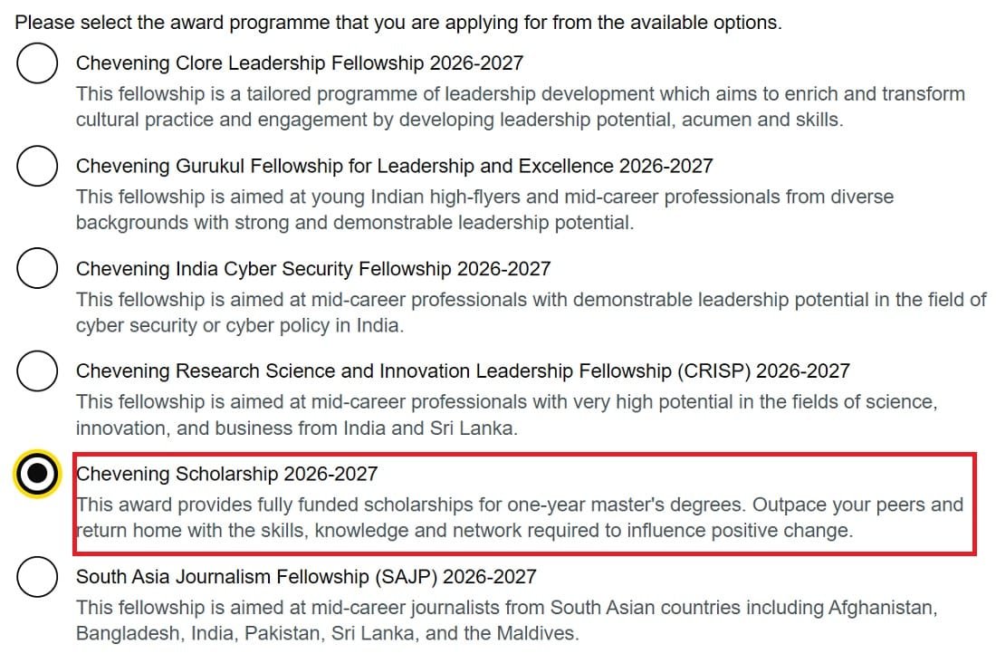 Atal Chevening Scholarship Apply