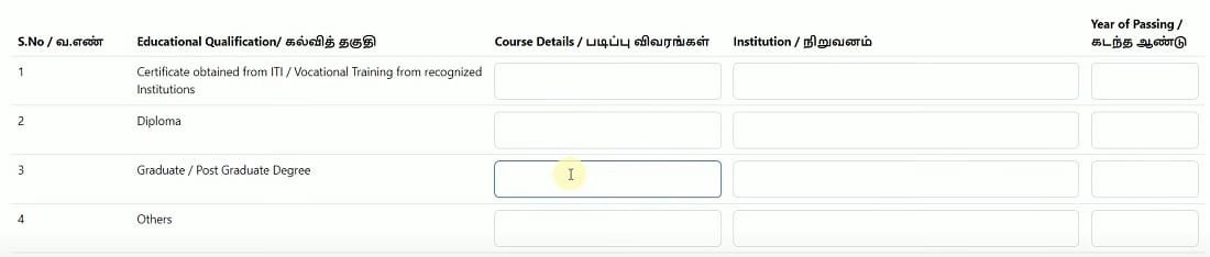 Educational Details in Mudhalvarin Kakkum Karangal Scheme Form