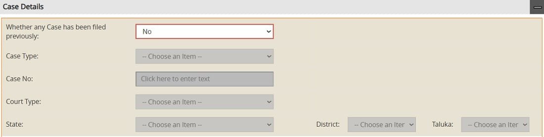 Fill Case Details if any