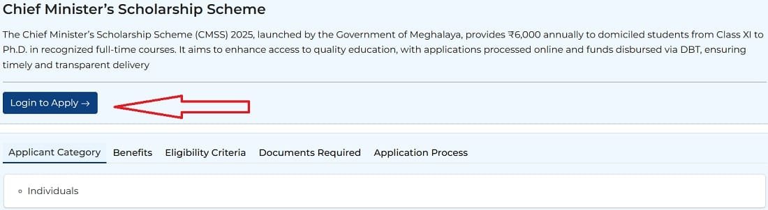 Login to Apply for Chief Minister Scholarship Scheme Meghalaya