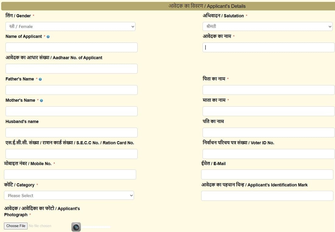 Application Form of State Disability Pension Scheme Bihar