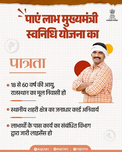 राजस्थान मुख्यमंत्री स्वनिधि योजना की पात्रता राजस्थान मुख्यमंत्री स्वनिधि योजना की पात्रता