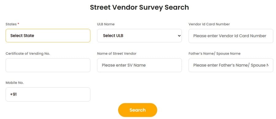 Vendor Survey List of PM Svanidhi Scheme