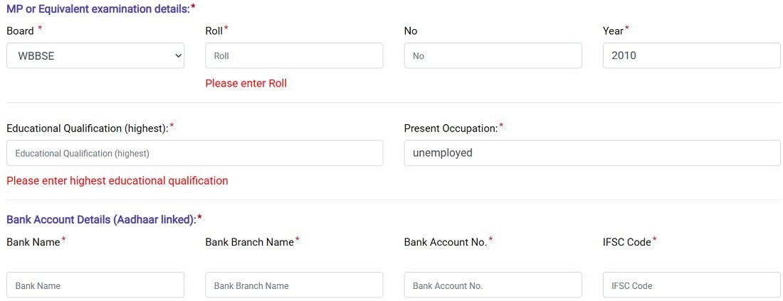 Fill Bank and Education Details