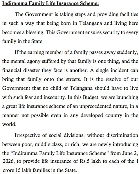 Telangana Indiramma Family Life Insurance Scheme Details
