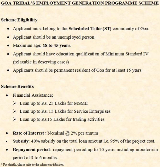 Benefits of Goa Tribals Employment Generation Programme