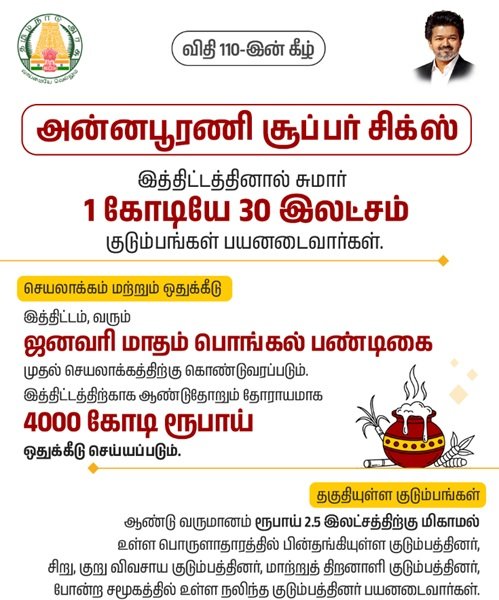 Details of Annapoorani Super Six Scheme Tamil Nadu