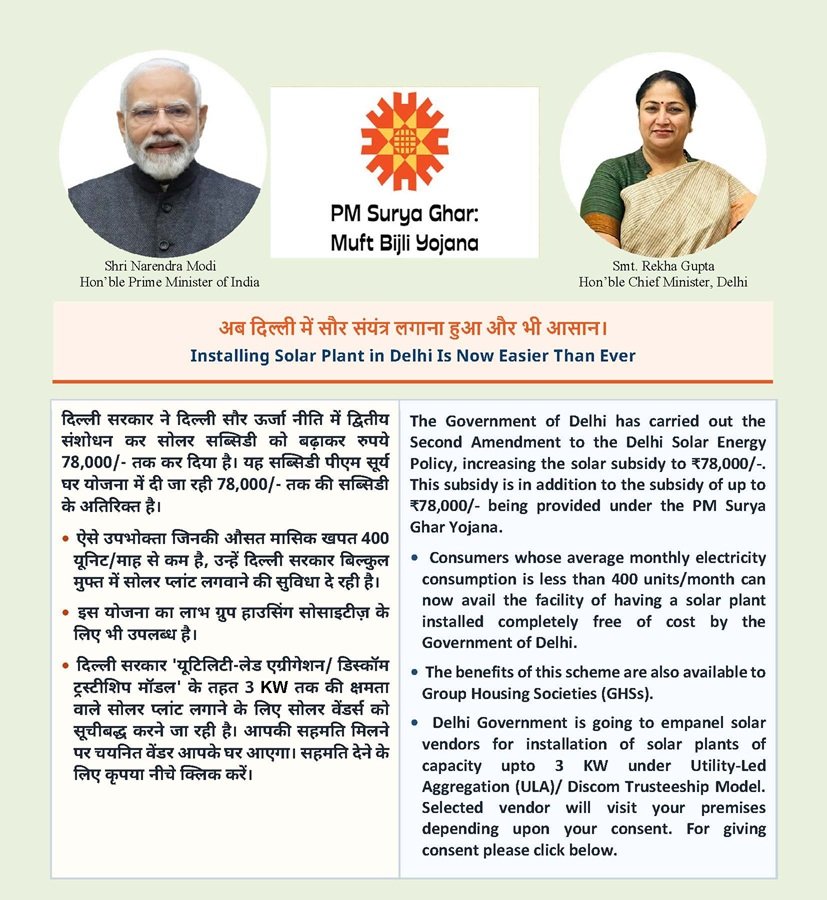 Benefits of Delhi Solar Muft Bijli Yojana